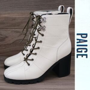 New PAIGE Christie Bone Pebbled Leather Lace Up Combat Boot Block Heel Sz 6